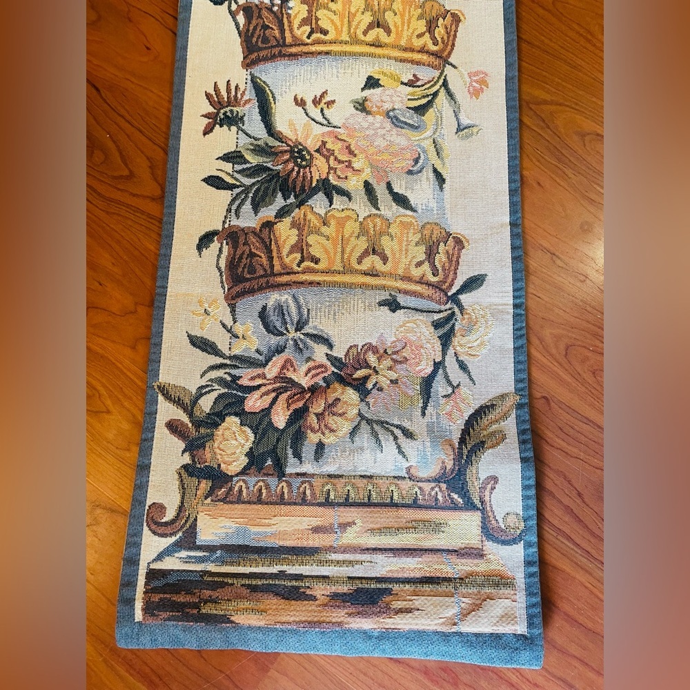 VTG Point Des Meurins French Tapestry Floral Column Wall Hanging Elegant 49x13” - Picture 3 of 10